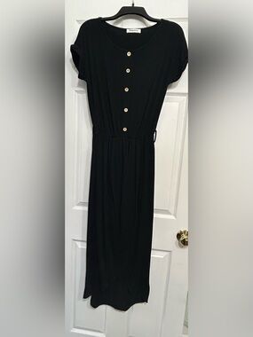 Black Button-Front Maxi Dress